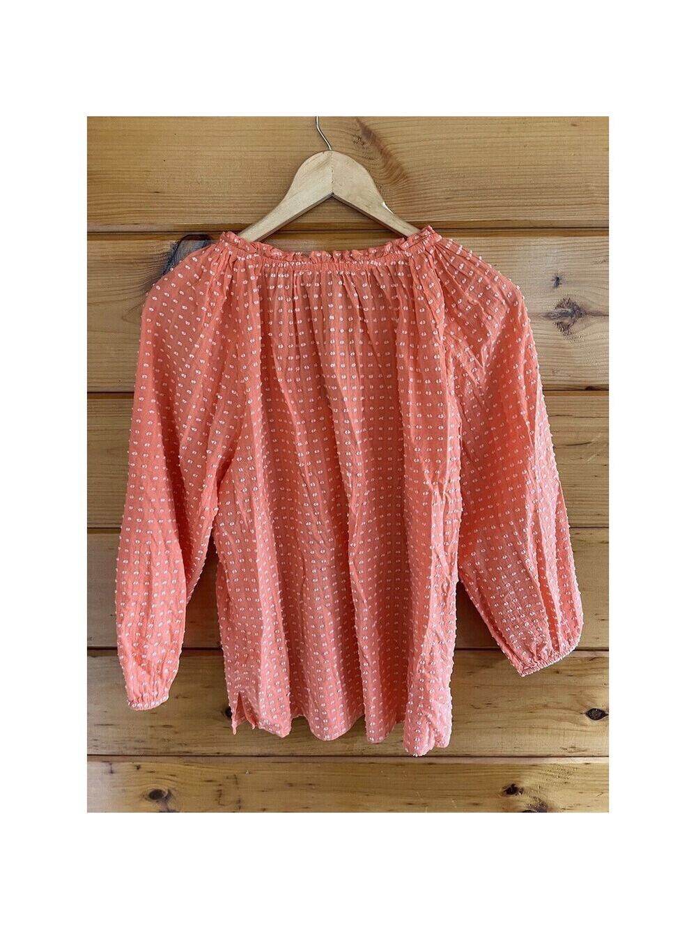 LOFT womens Coral Orange Shirt Boho 3/4 Sleeve Top Lightweight casual Blouse - Picture 4 of 4